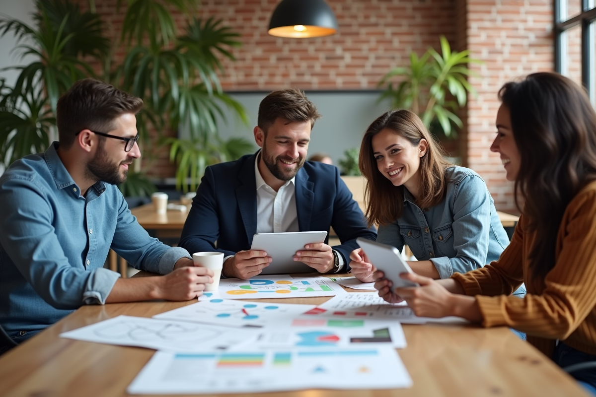Groupe de professionnels en réunion brainstorming autour d une table
