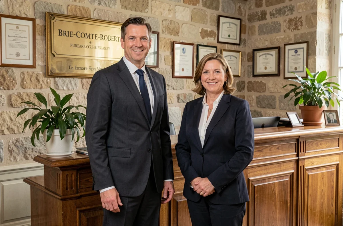Les avocats du cabinet Charreton-Vannier à Brie-Comte-Robert devant la réception du cabinet
