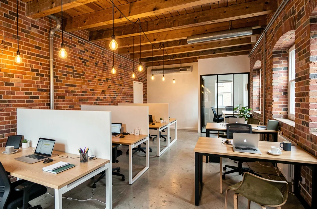 Espace de coworking dans un bâtiment en brique rénové à Beauvais proposant des bureaux à louer pour indépendants et PME
