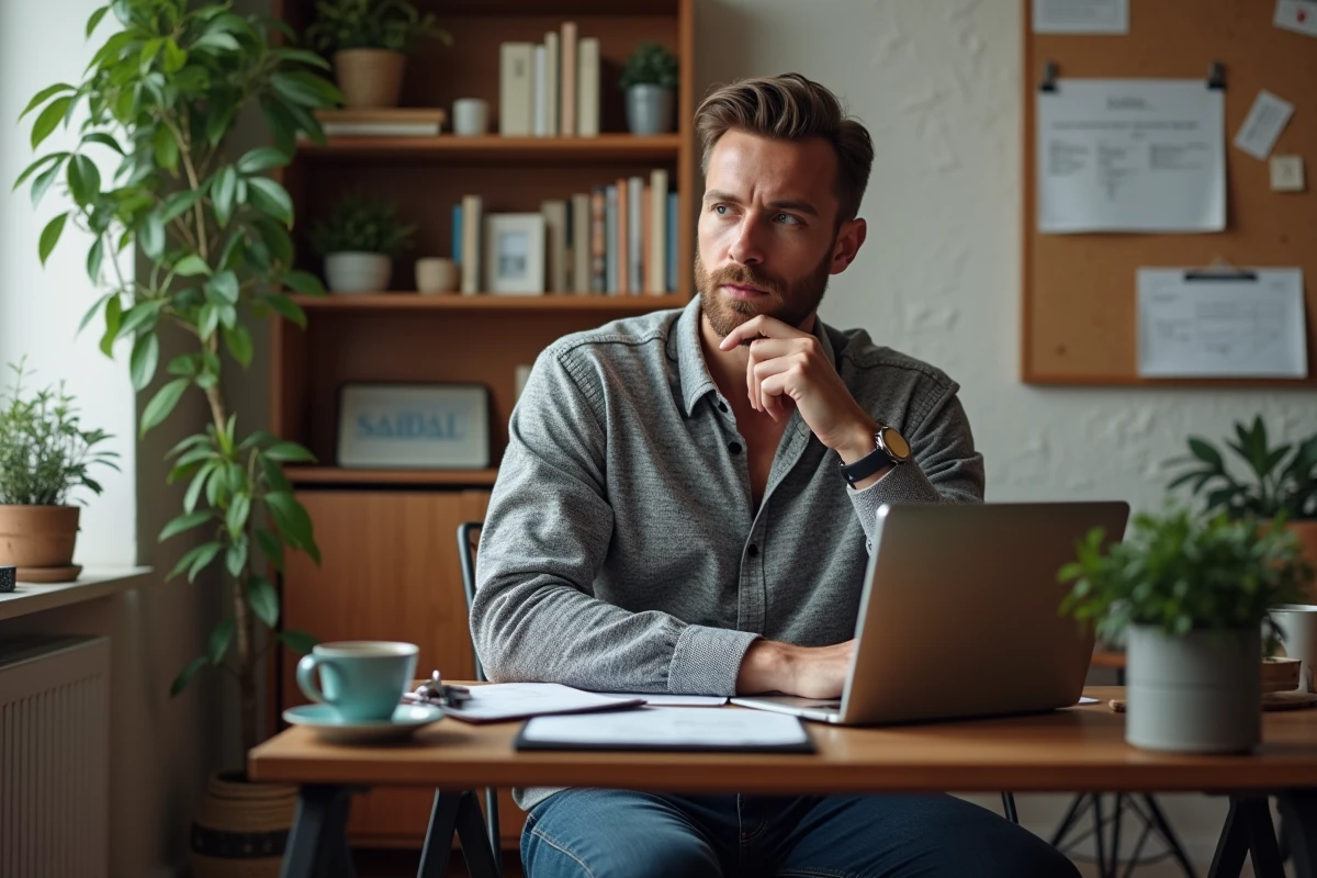 Designer freelance concentré dans son bureau à domicile