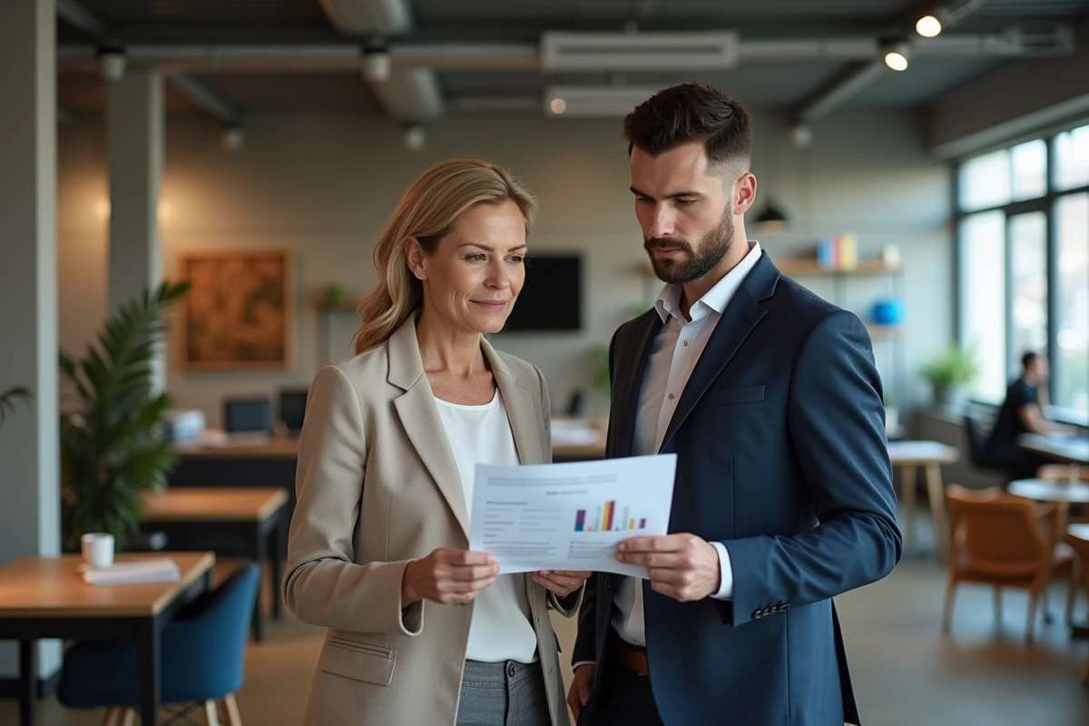 Femme d affaires discutant d un document avec un collègue au bureau