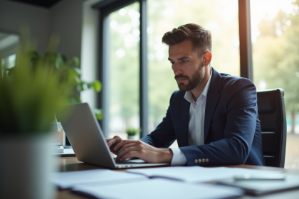 Entrepreneur français dans un bureau moderne et lumineux