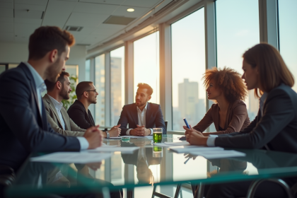 Groupe de professionnels en réunion dans un bureau moderne