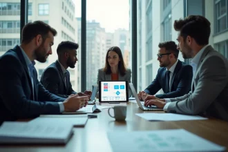 Groupe de professionnels autour d'une table avec ERP