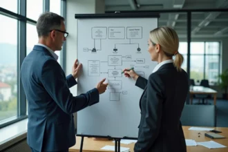 Homme et femme en professionnel analysant un flux digital