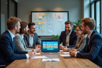 Equipe de professionnels discutant stratégie marketing