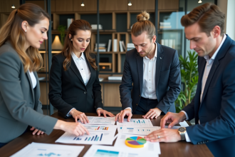 Groupe de professionnels en réunion stratégie B2B