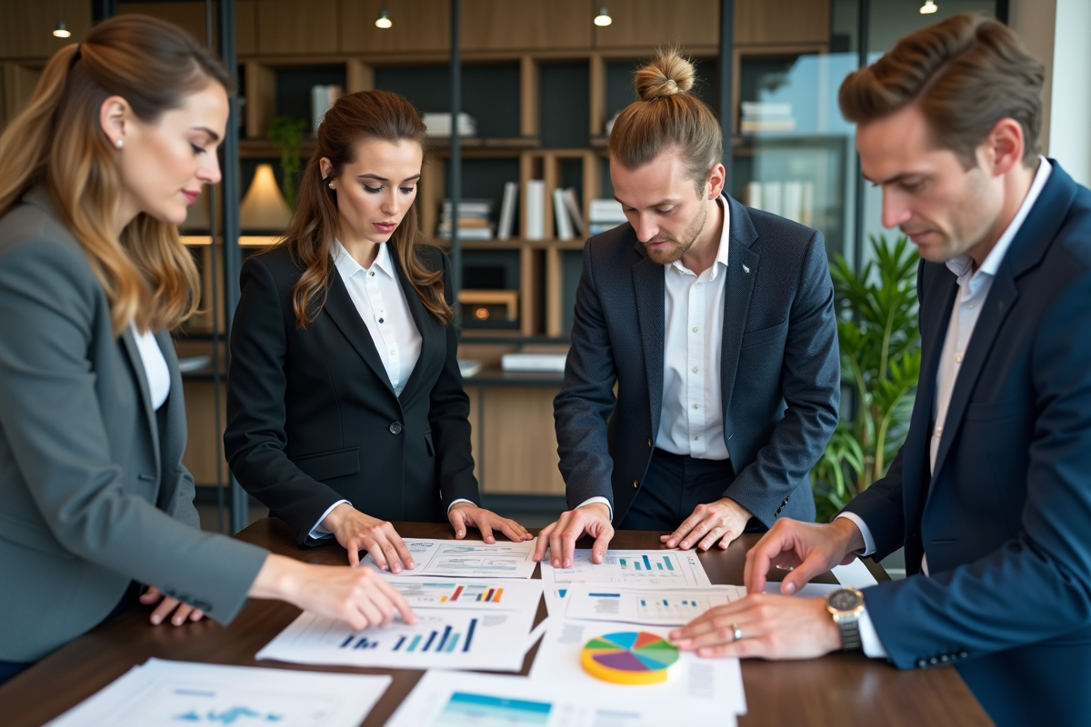 Groupe de professionnels en réunion stratégie B2B