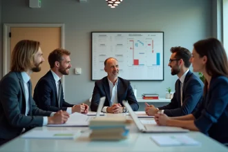 Groupe de salariés français en réunion de travail
