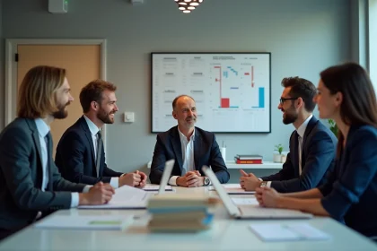 Groupe de salariés français en réunion de travail