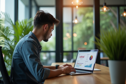 Expert marketing digital travaillant sur un ordinateur à Chiang Mai