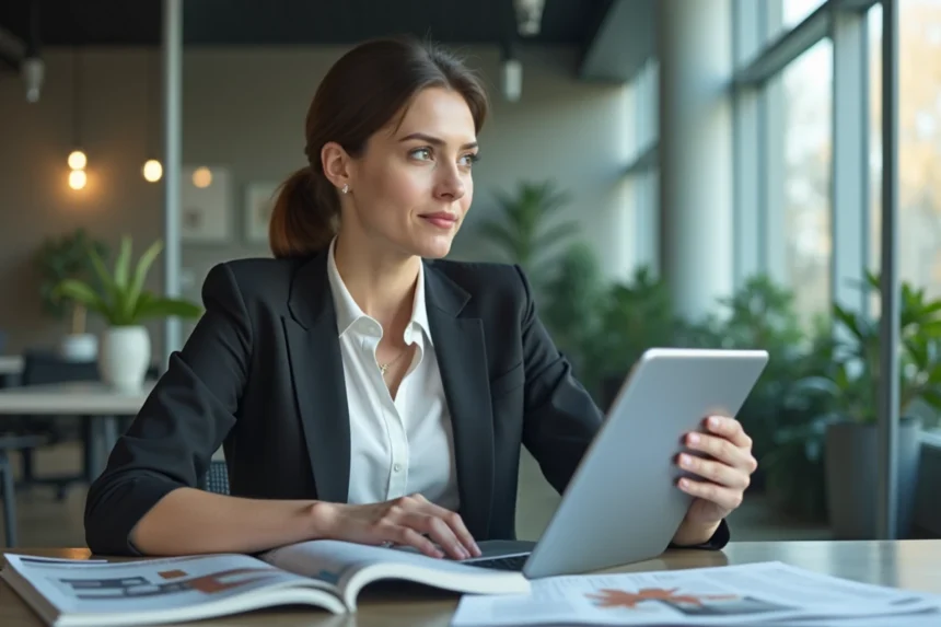 Femme d affaires concentrée dans un bureau moderne