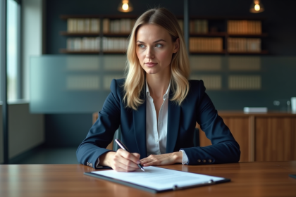 Femme d affaires en costume bleu dans un bureau professionnel