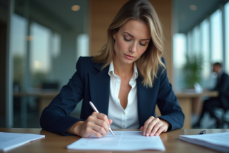 Femme d'affaires en réunion dans un bureau moderne