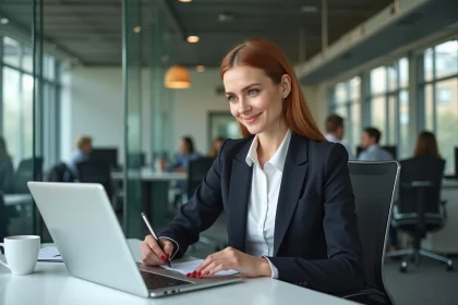 Femme daffaires concentrée au bureau moderne