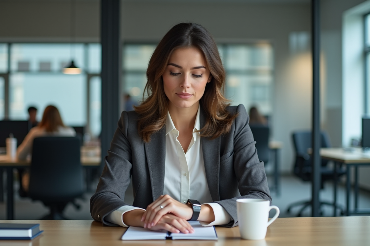Femme professionnelle regardant sa montre au bureau