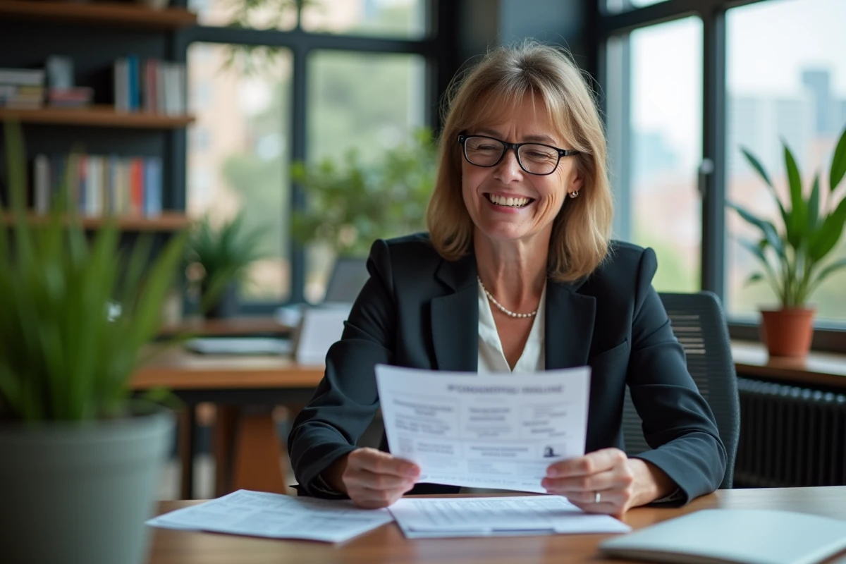 Femme en blazer lisant des memes d