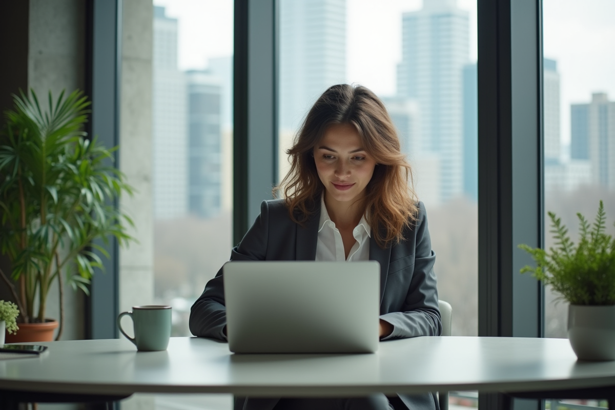 Jeune femme analysant des données environnementales au bureau