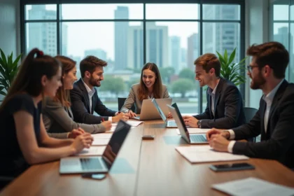 Groupe de jeunes professionnels en réunion collaborative