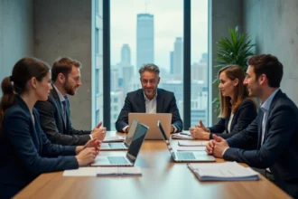 Groupe de professionnels en réunion dans un bureau moderne
