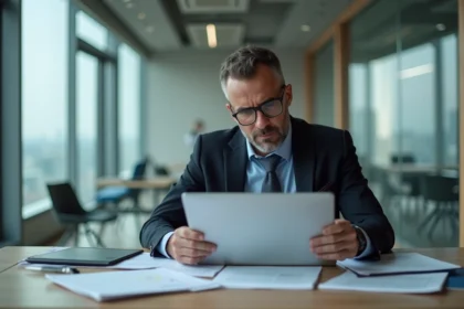 Homme d'affaires méditatif dans un bureau moderne