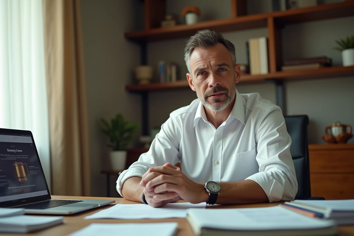 Homme analysant des documents relatifs à un préavis de licenciement à son bureau à domicile