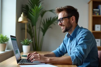 Homme en ligne de bureau moderne lors de sa connexion