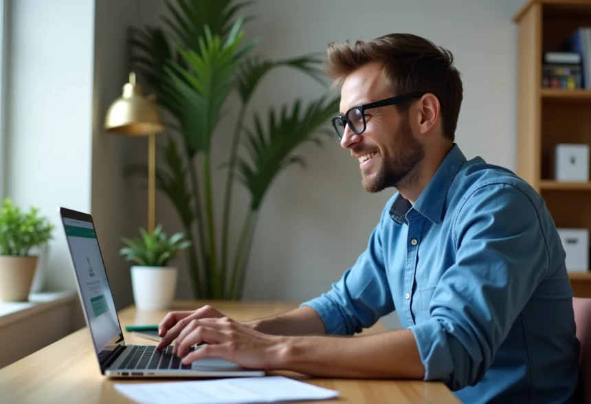 Homme en ligne de bureau moderne lors de sa connexion