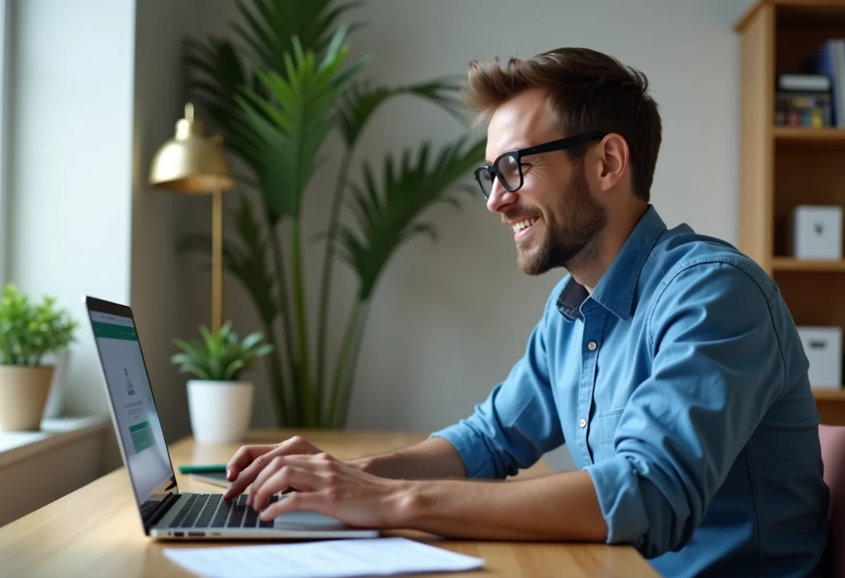 Homme en ligne de bureau moderne lors de sa connexion