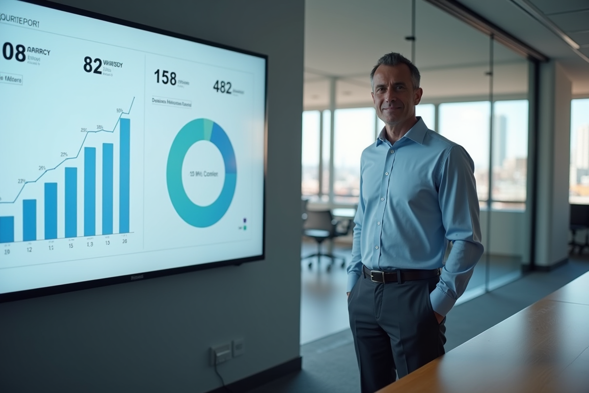 Homme d affaires analysant un tableau de bord digital HR