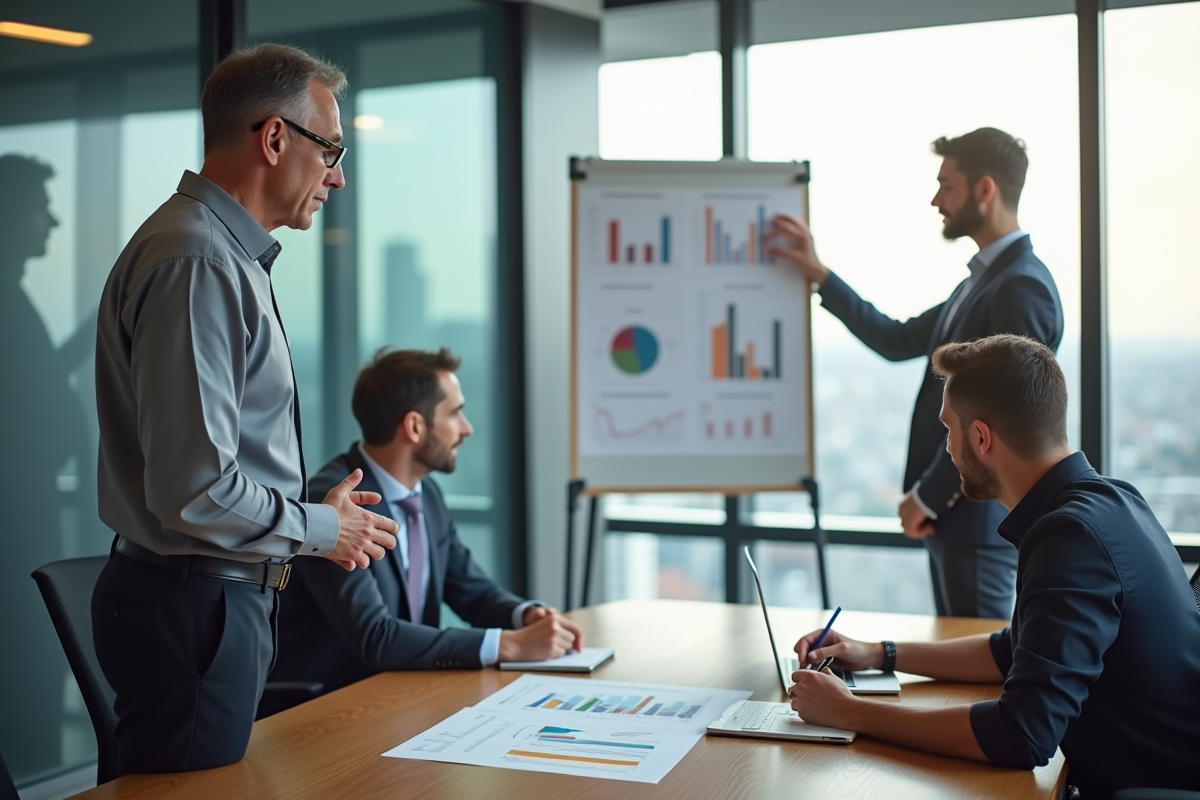 Homme expliquant un graphique de gestion de la dette