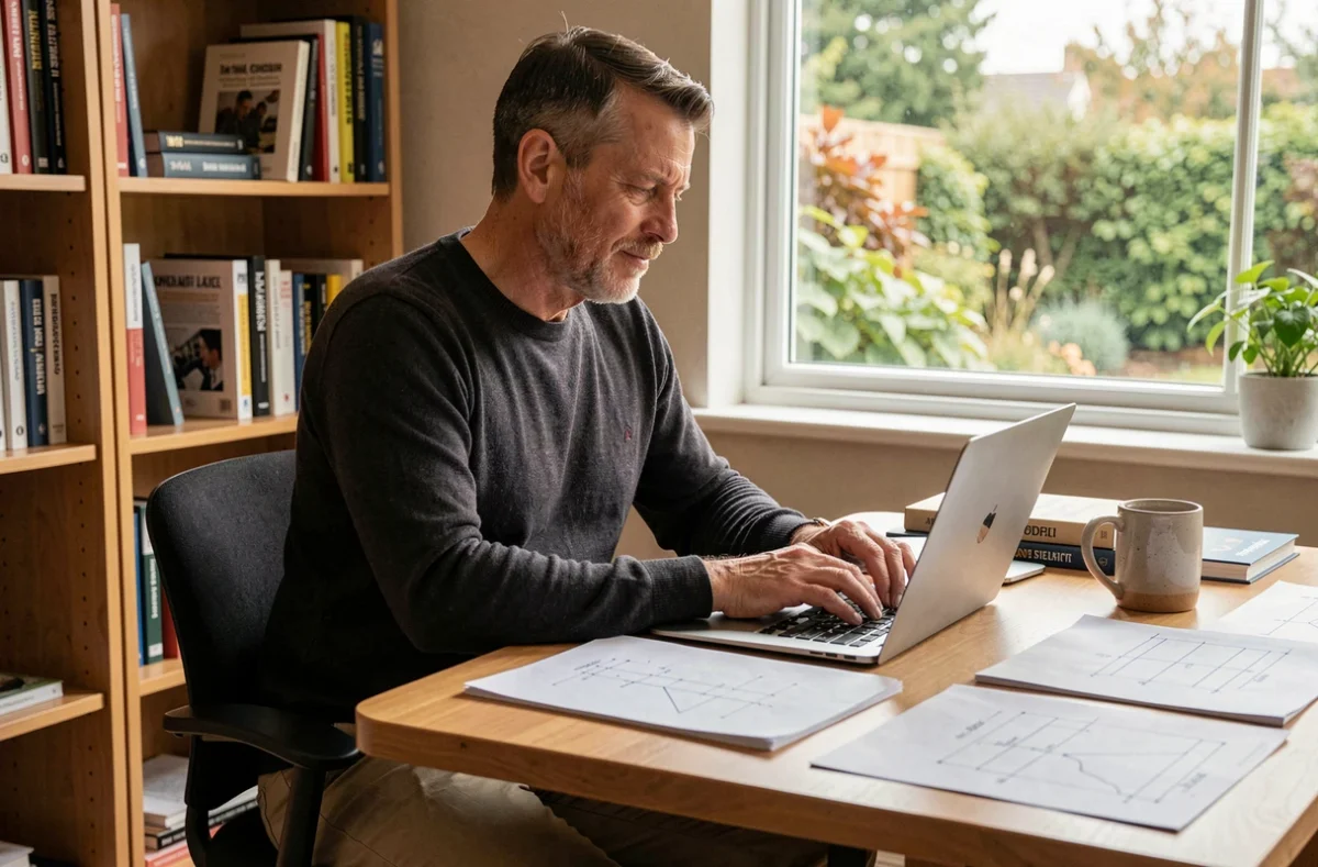 Ingénieur freelance en portage salarial travaillant depuis son bureau à domicile