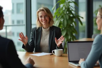 Jeune femme professionnelle en réunion dans un espace moderne