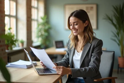Jeune femme souriante dans un espace de coworking lumineux