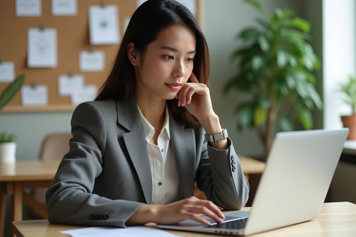 Jeune femme entrepreneure travaillant sur son ordinateur dans un espace de coworking