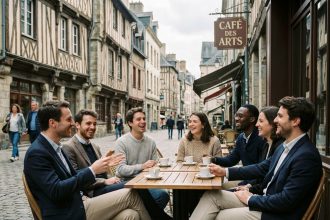 Groupe de jeunes professionnels à Rennes en terrasse
