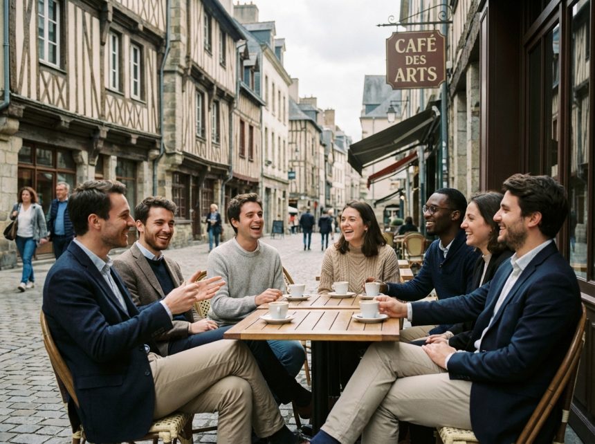 Groupe de jeunes professionnels à Rennes en terrasse