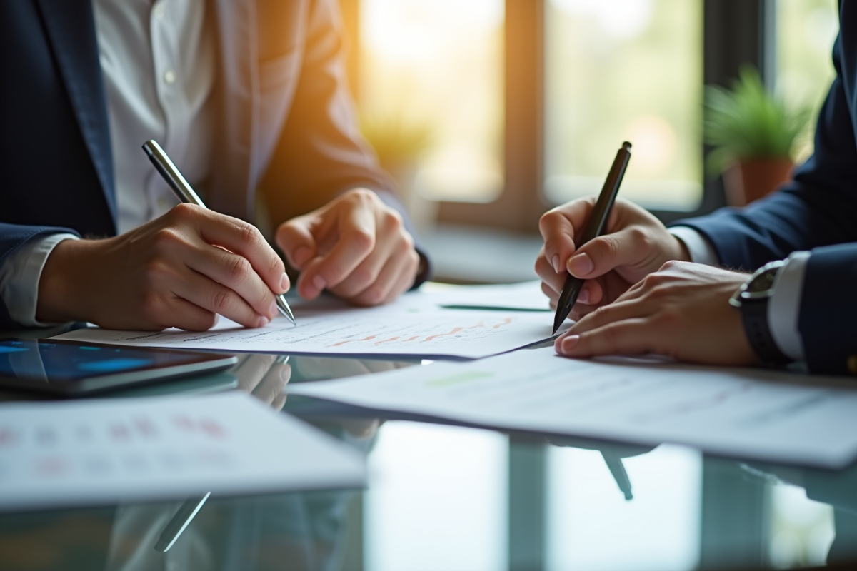 Gros plan sur la signature de documents financiers importants
