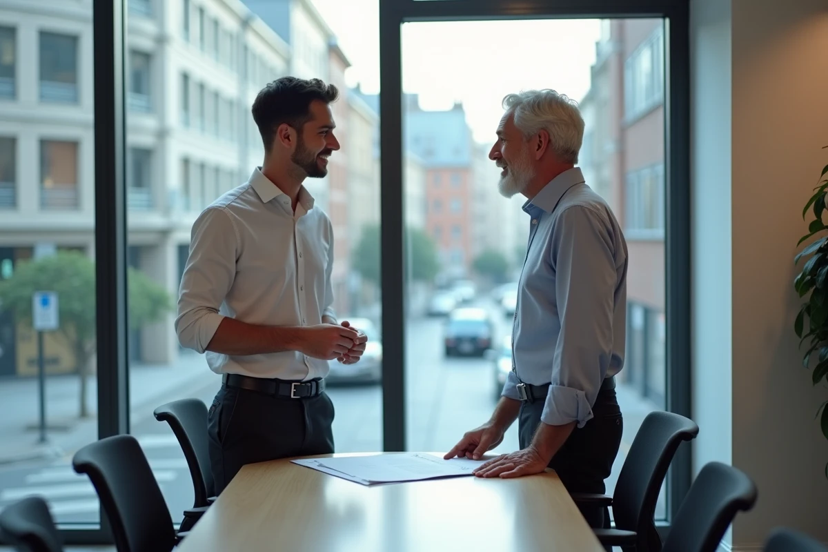 Stagiaire et responsable RH d'une PME discutant du contrat de stage et de la gratification obligatoire